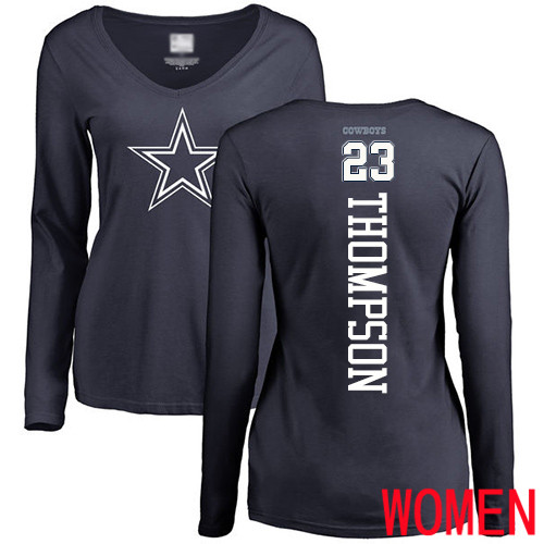 Women Dallas Cowboys Navy Blue Darian Thompson Backer Slim Fit #23 Long Sleeve Nike NFL T Shirt->women nfl jersey->Women Jersey